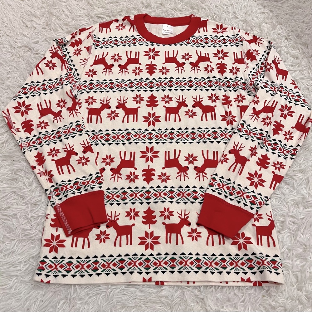 Hanna Andersson Dear Deer Unisex Long John Fair Isle Pajama Top Size M
